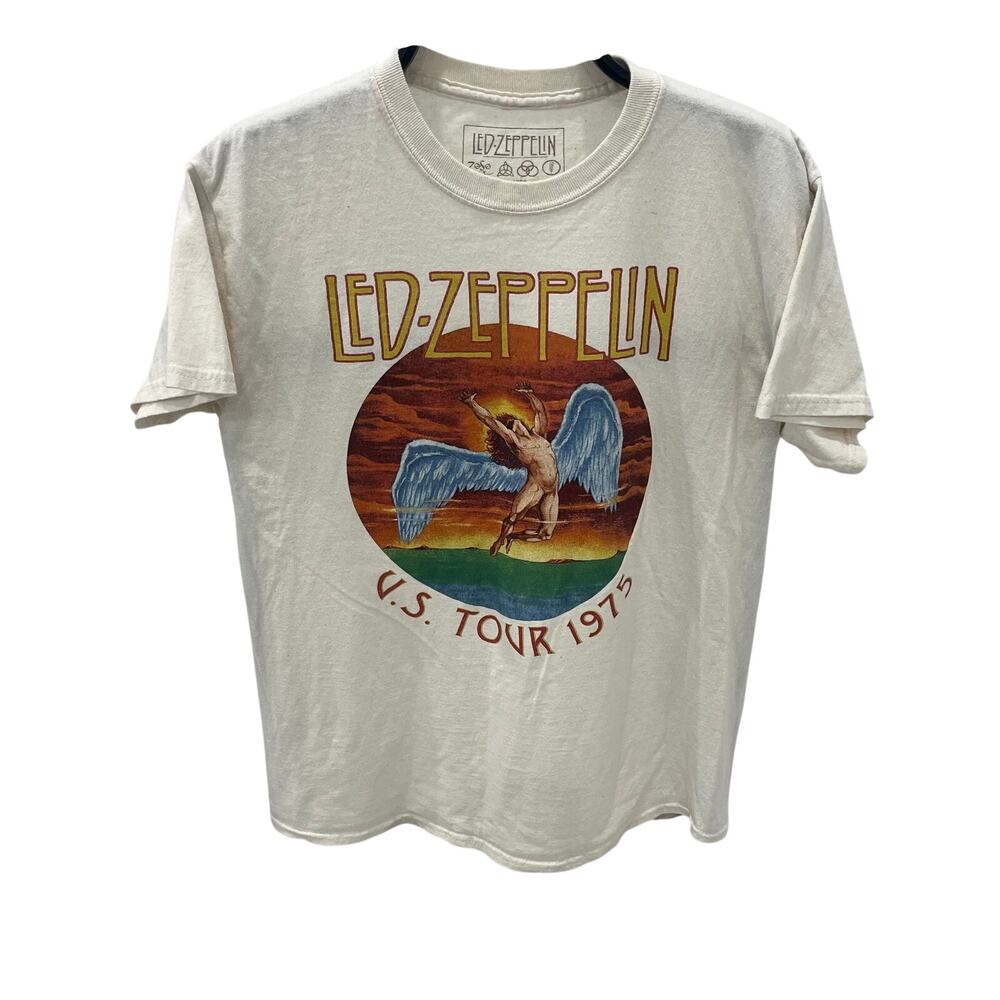 Led Zeppelin U.S. Tour 1975 Graphic T-Shirt Swan Song Cream Men's Size Medium